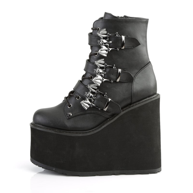 Demonia Swing 103 Wedge Platform Lace Up Naisten Nilkkurit Mustat Suomi | IQ5-91709L7