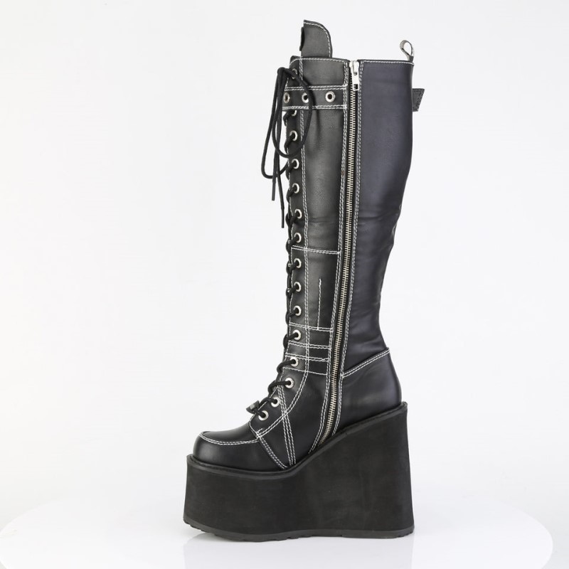 Demonia Swing 260 Wedge Platform Lace Up Naisten Korkeat Saappaat Mustat Suomi | NK5-04450H1