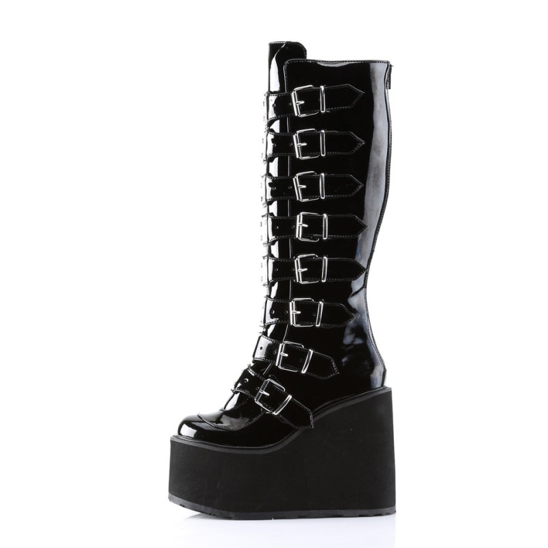 Demonia Swing 815 Wedge Platform Naisten Korkeat Saappaat Mustat Mustat Suomi | VP9-43814J6