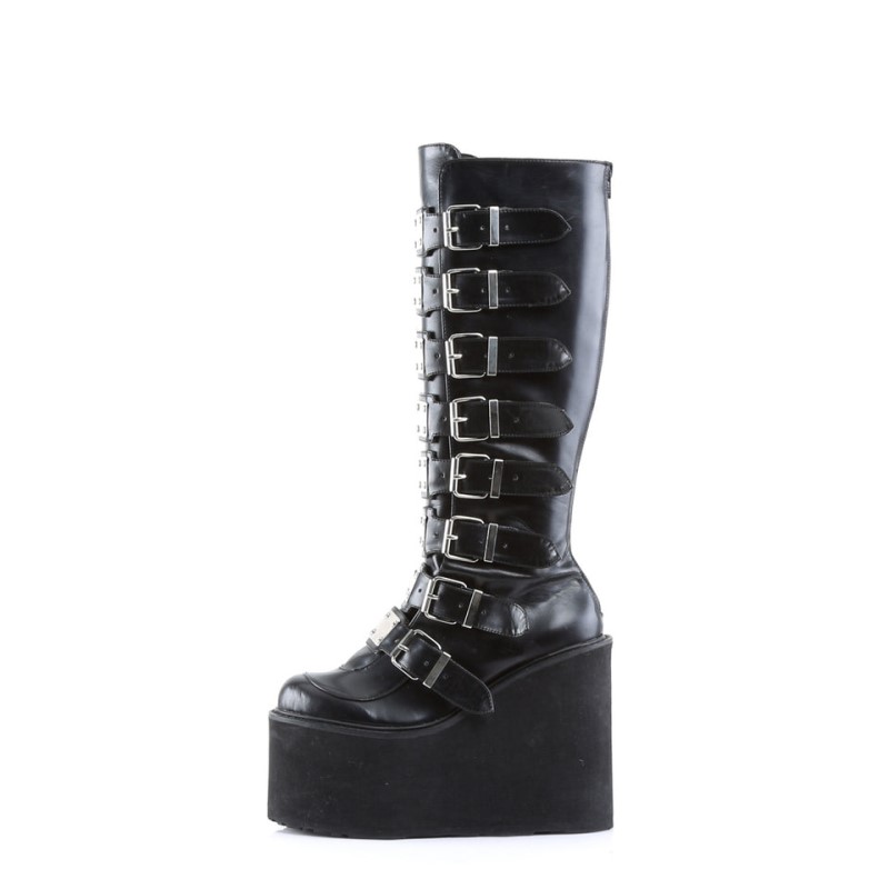 Demonia Swing 815 Wedge Platform Naisten Korkeat Saappaat Mustat Suomi | GH9-86678R9