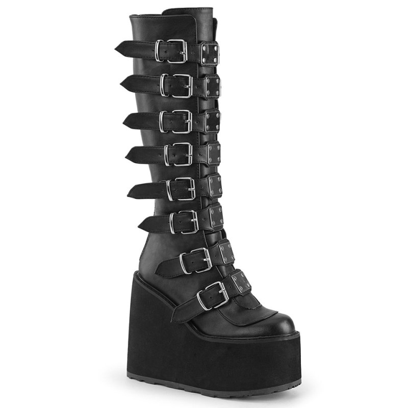 Demonia Swing 815 Wedge Platform Naisten Korkeat Saappaat Mustat Suomi | GH9-86678R9