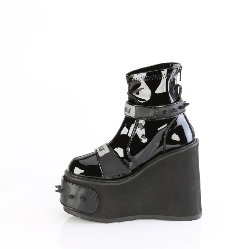 Demonia Transformer 808 Wedge Platform Stretch Naisten Nilkkurit Mustat Suomi | ZQ3-86138J4