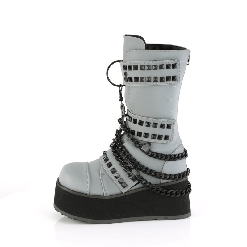 Demonia Trashville 138 Platform Pyramid Studded Triple Hook and Loop Strap Naisten Mid Saappaat Harmaat Monivärinen Suomi | CU5-37073G6