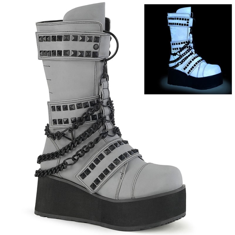 Demonia Trashville 138 Platform Pyramid Studded Triple Hook and Loop Strap Naisten Mid Saappaat Harmaat Monivärinen Suomi | CU5-37073G6