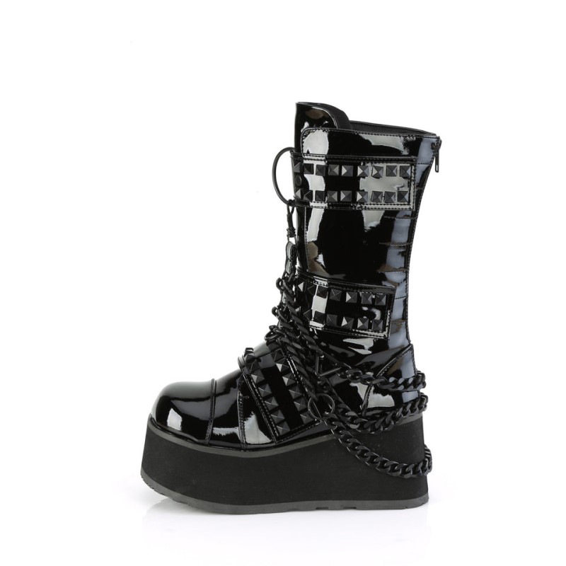 Demonia Trashville 138 Platform Pyramid Studded Triple Hook and Loop Strap Naisten Mid Saappaat Mustat Mustat Suomi | NG4-19661O4