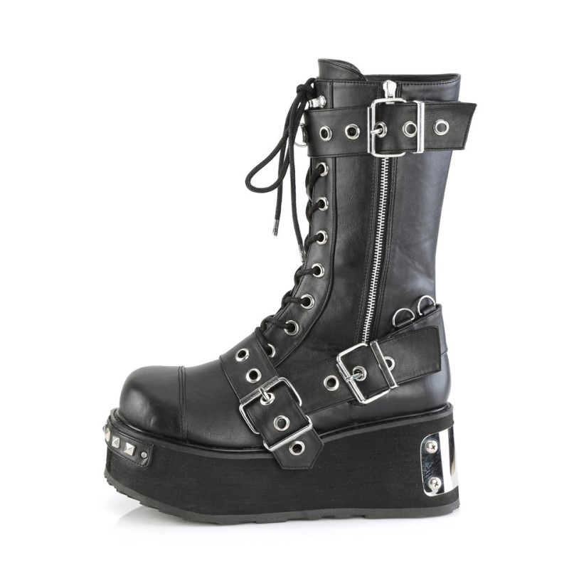 Demonia Trashville 250 Studded & Back Chrome Platform Lace Up Naisten Mid Saappaat Mustat Suomi | HH6-17471M7