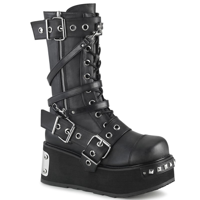 Demonia Trashville 250 Studded & Back Chrome Platform Lace Up Naisten Mid Saappaat Mustat Suomi | HH6-17471M7