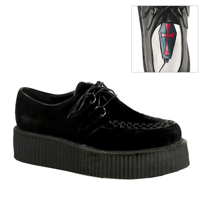 Demonia V creeper 502s Platform Suede Goth Naisten Creepers Mustat Suomi | LN2-50765N0