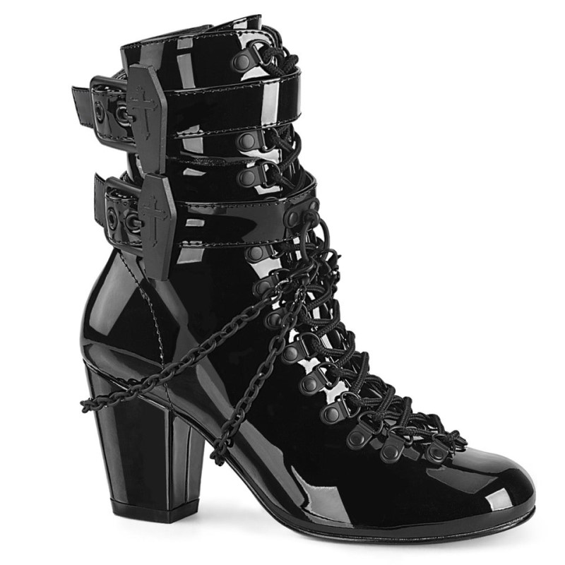 Demonia Vivika 128 Heel Round Toe D-Ring Lace Up Naisten Nilkkurit Mustat Suomi | XP9-17431Z1