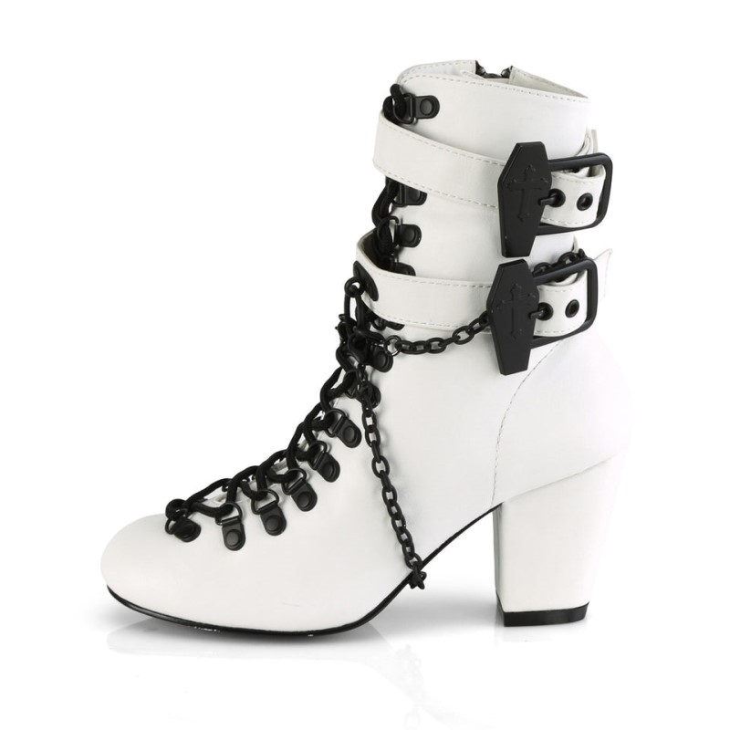 Demonia Vivika 128 Heel Round Toe D-Ring Lace Up Naisten Nilkkurit Valkoinen Suomi | XC7-99389U6