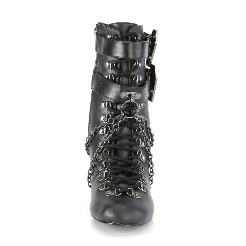 Demonia Vivika 128 Heel Round Toe D-Ring Lace Up Naisten Nilkkurit Mustat Mustat Suomi | UF7-67596V7