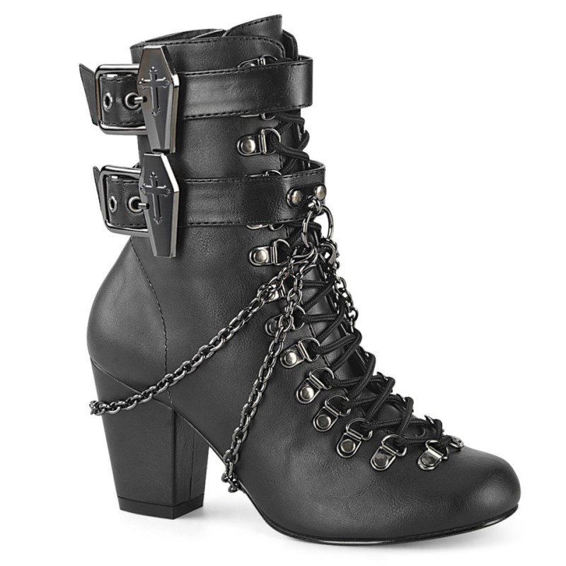 Demonia Vivika 128 Heel Round Toe D-Ring Lace Up Naisten Nilkkurit Mustat Mustat Suomi | UF7-67596V7