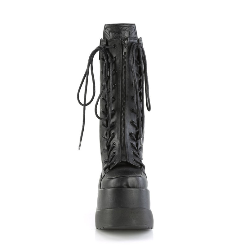 Demonia Void 118 Wedge Tiered Platform Outside & Inside Lace Up Naisten Mid Saappaat Mustat Suomi | NK8-16201L3