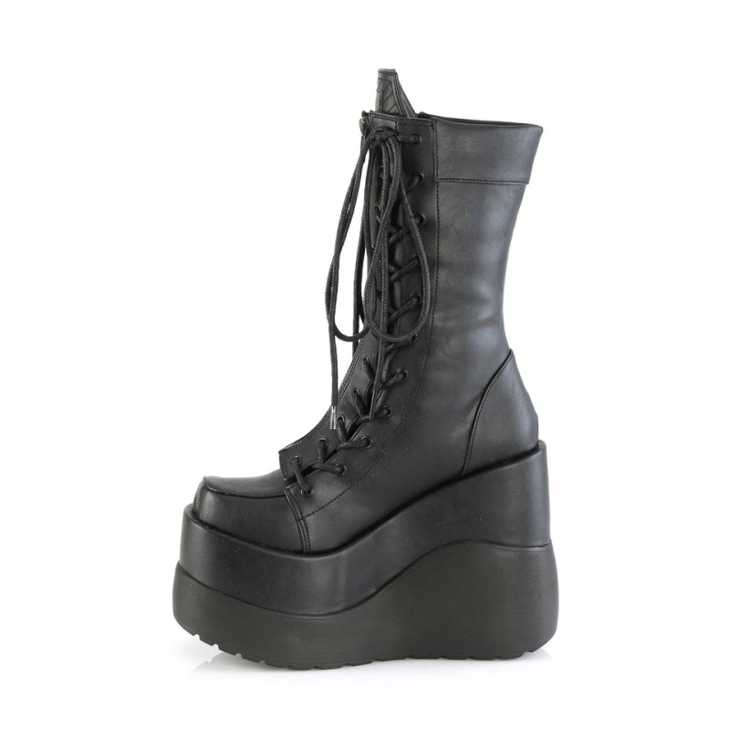 Demonia Void 118 Wedge Tiered Platform Outside & Inside Lace Up Naisten Mid Saappaat Mustat Suomi | NK8-16201L3