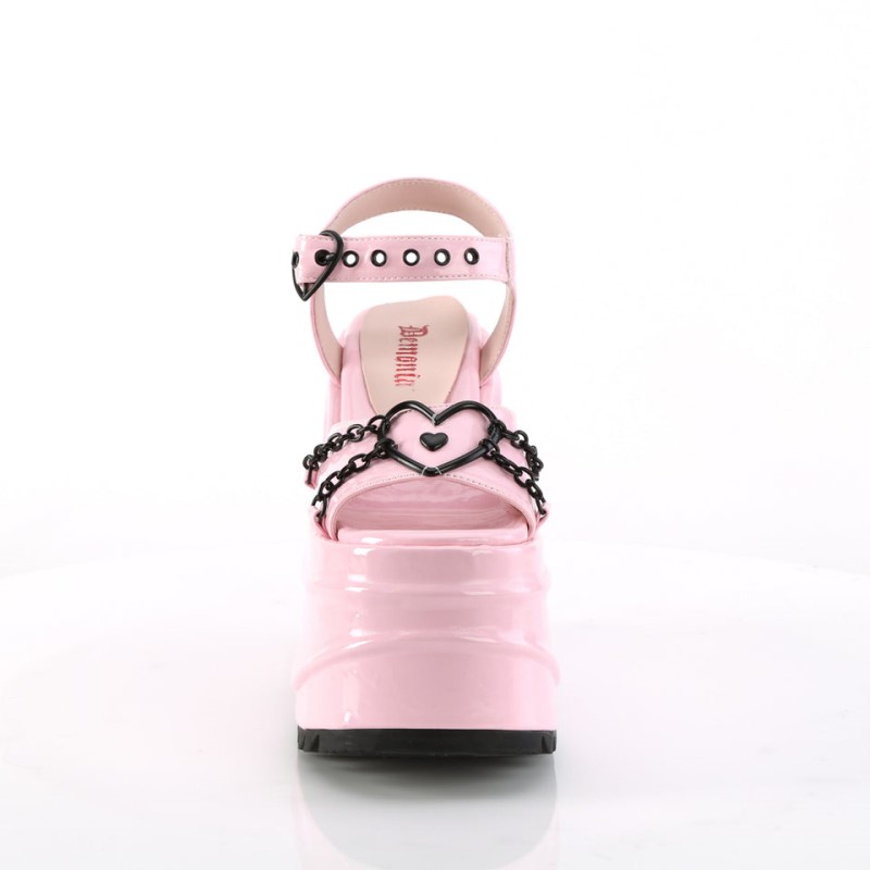 Demonia Wave 09 Wedge Platform Heart Buckle Ankle Strap Naisten Sandaalit Pinkki Suomi | HD4-80998A3