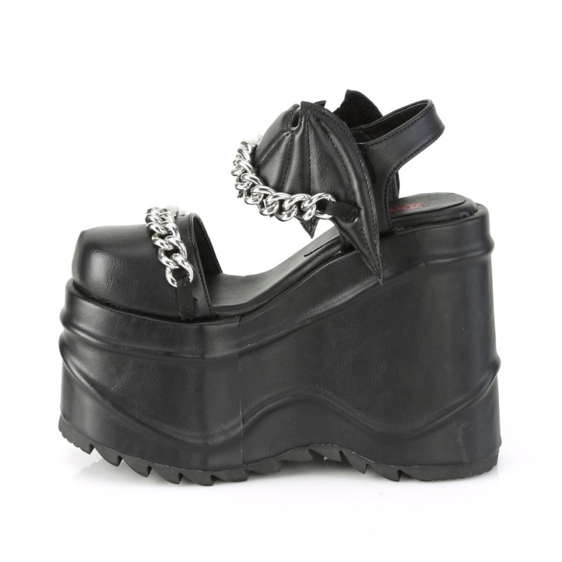 Demonia Wave 20 Wedge Platform Close Toe Ankle Strap Naisten Sandaalit Mustat Mustat Suomi | GU8-28032R5