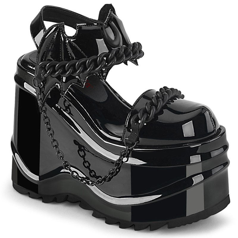 Demonia Wave 20 Wedge Platform Close Toe Ankle Strap Naisten Sandaalit Mustat Suomi | KL7-62316R7