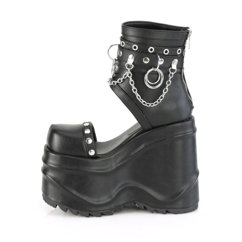 Demonia Wave 22 Wedge Platform Ankle Cutout Boot Naisten Sandaalit Mustat Suomi | EL6-80968Z5