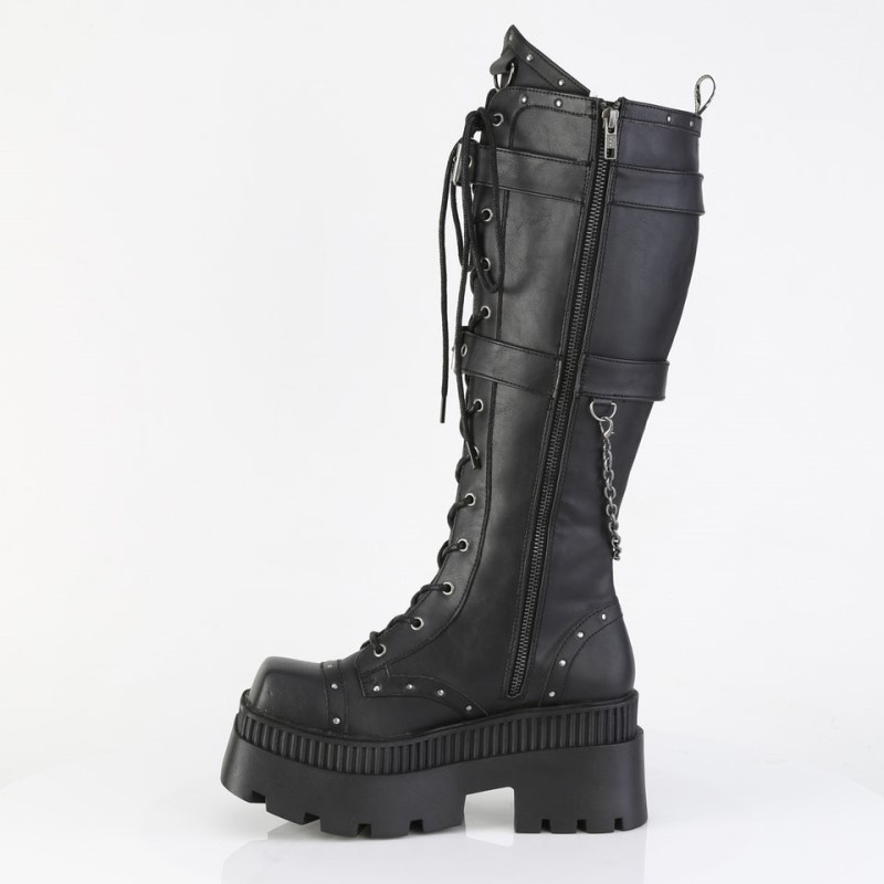 Demonia Wrath 205 Chunky Heel Square-Toe Platform Lace Up Naisten Korkeat Saappaat Mustat Suomi | HI5-33123M7