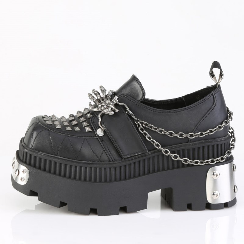 Demonia Wrath 42 Chunky Heel Square-Toe Platform Naisten Loafers Mustat Suomi | ER4-50515E6