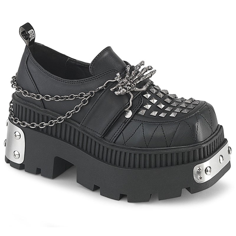 Demonia Wrath 42 Chunky Heel Square-Toe Platform Naisten Loafers Mustat Suomi | ER4-50515E6